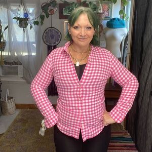 Vineyard Vines Pink & White Gingham Button Front Preppy Top Size 0 Xsmall
